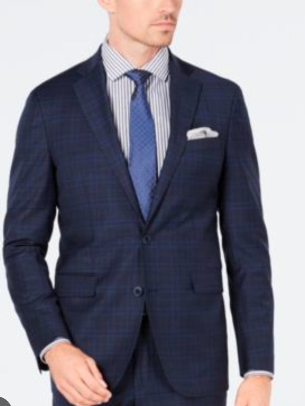New Cole Haan Men's Grand OS 2 piece Wool Navy Plaid Suit 44R 38W
